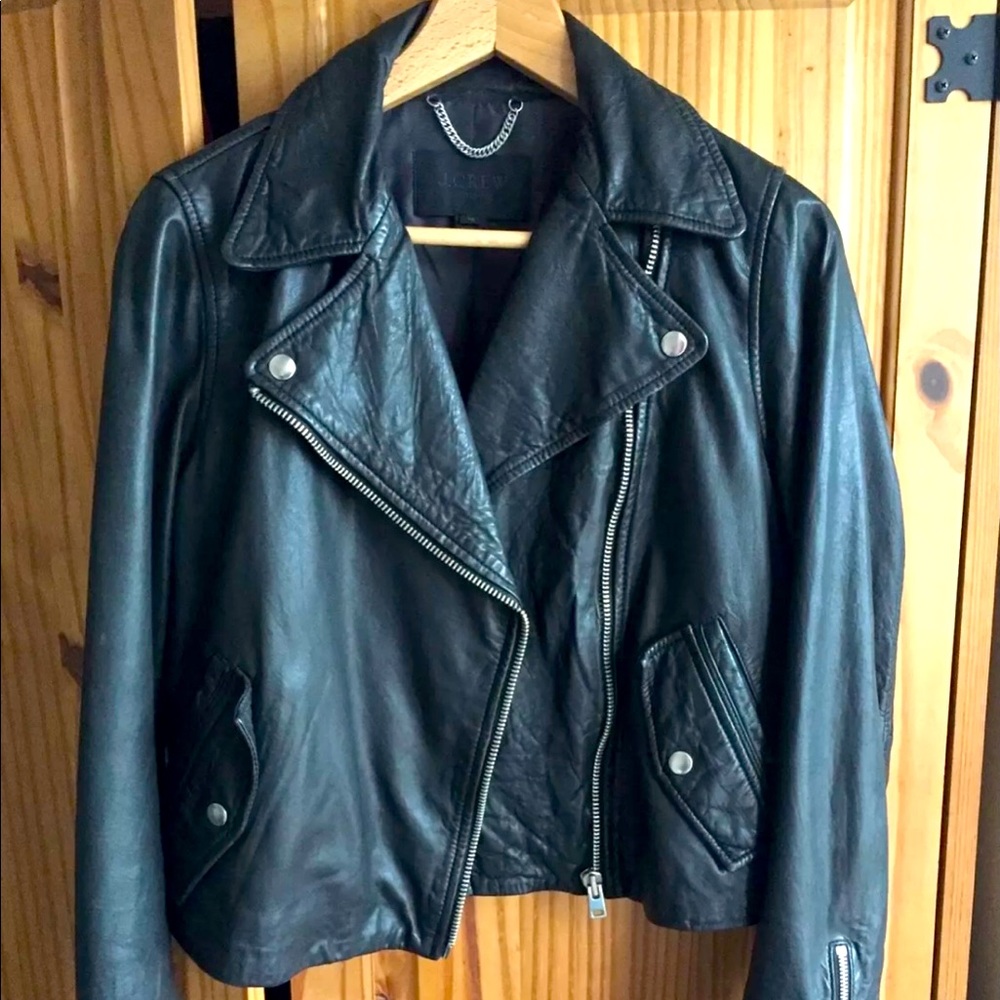 J Crew Collection washed leather motorcycle jacket